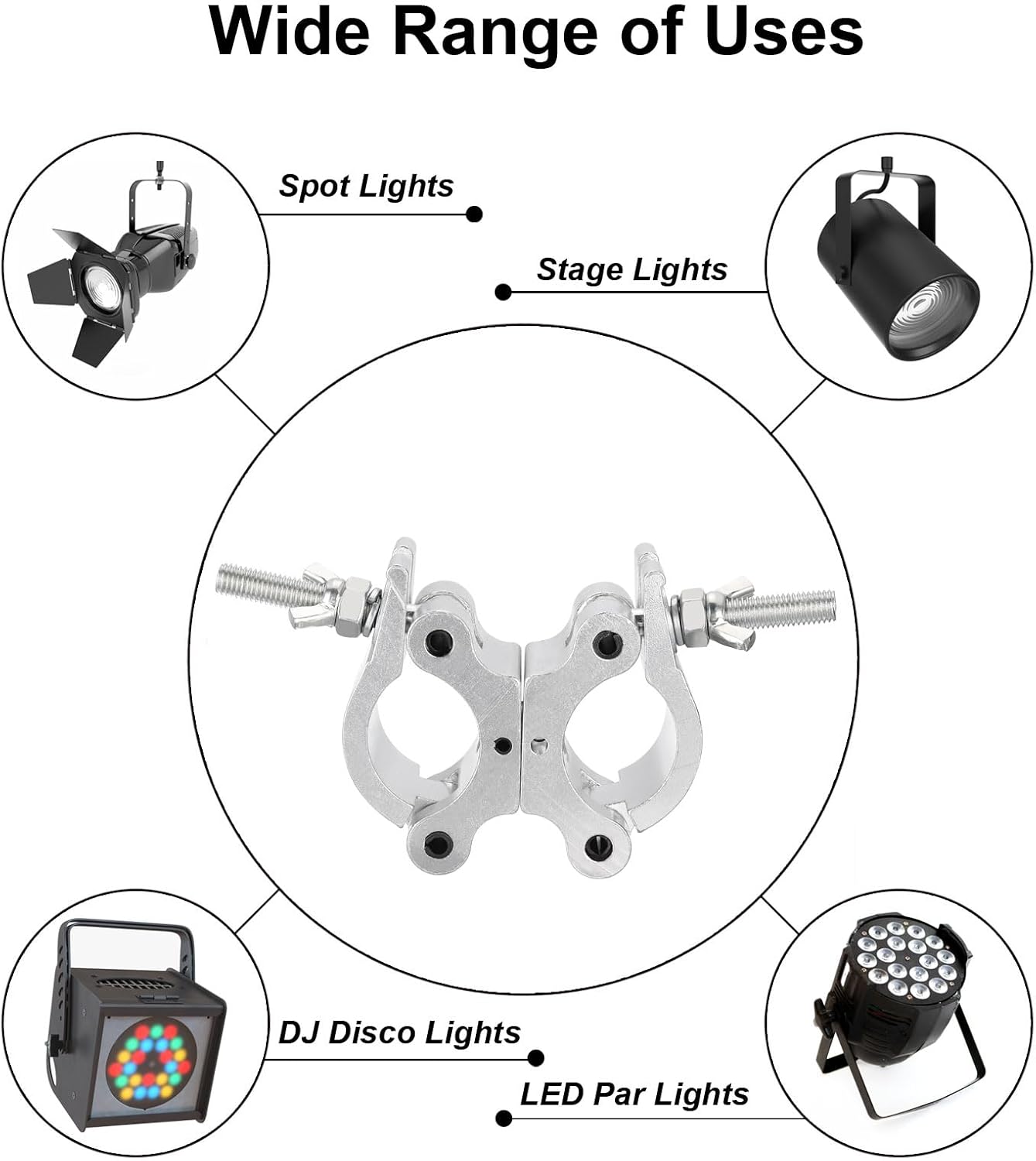 uxcell Light Truss Clamps, Aluminum Alloy Stage Lighting Pipe O Clamp for 1.5-2.05inch OD Tube Max Load 500lb Double Buckle, 1Pcs