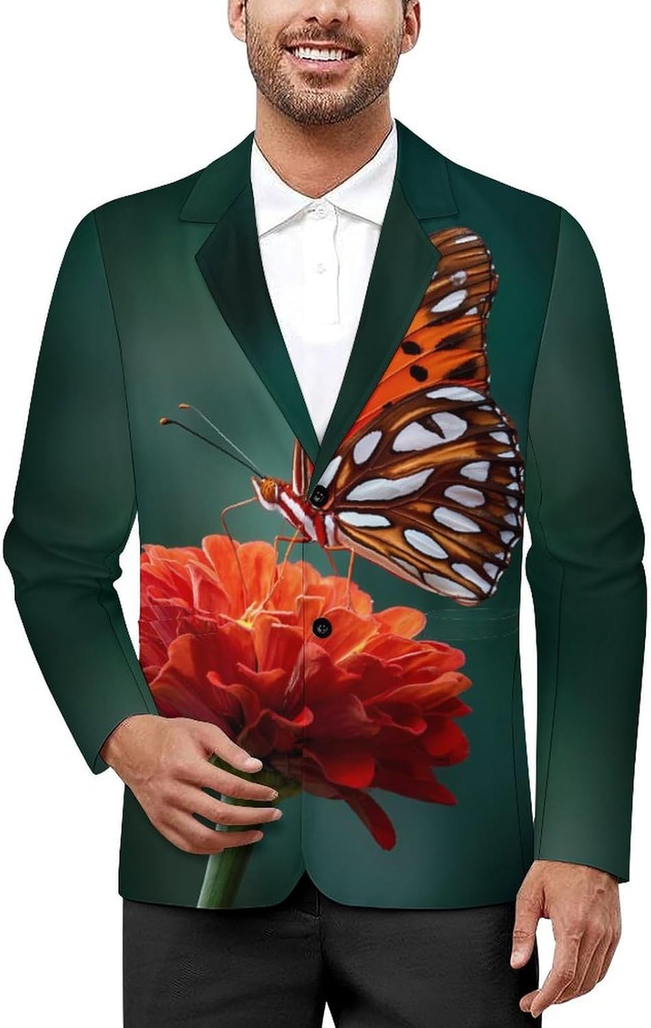 Beautiful Butterfly on Flower Trendy Men's Two Button Suit Funny Casual Slim Fit Blazer Coat Tuxedos Jackets