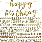 TaoBary 167 Pcs DIY Banner Kit Happy Birthday Glitter Banner Customizable Glitter Make Your Own Kit 162 Letters Symbols and Numbers 3 Rope for Birthday Halloween Wedding Christmas(Champagne Gold)