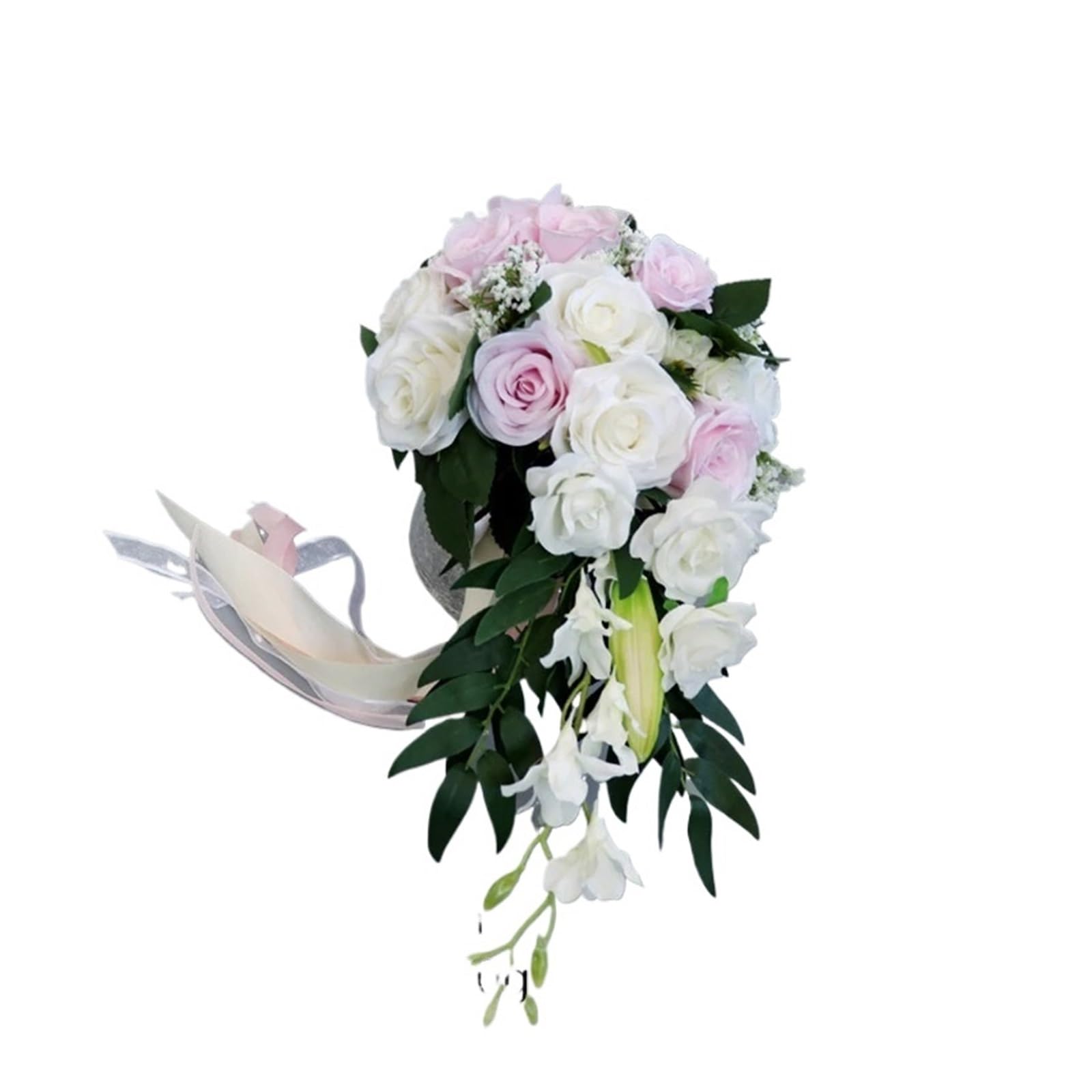 Künstlicher Blumenstrauß Hochzeit Brautstrauß Hand halten Blumendekoration Urlaub Party Versorgung Wasserfall Rosen Hochzeitsstrauß(A-pink)