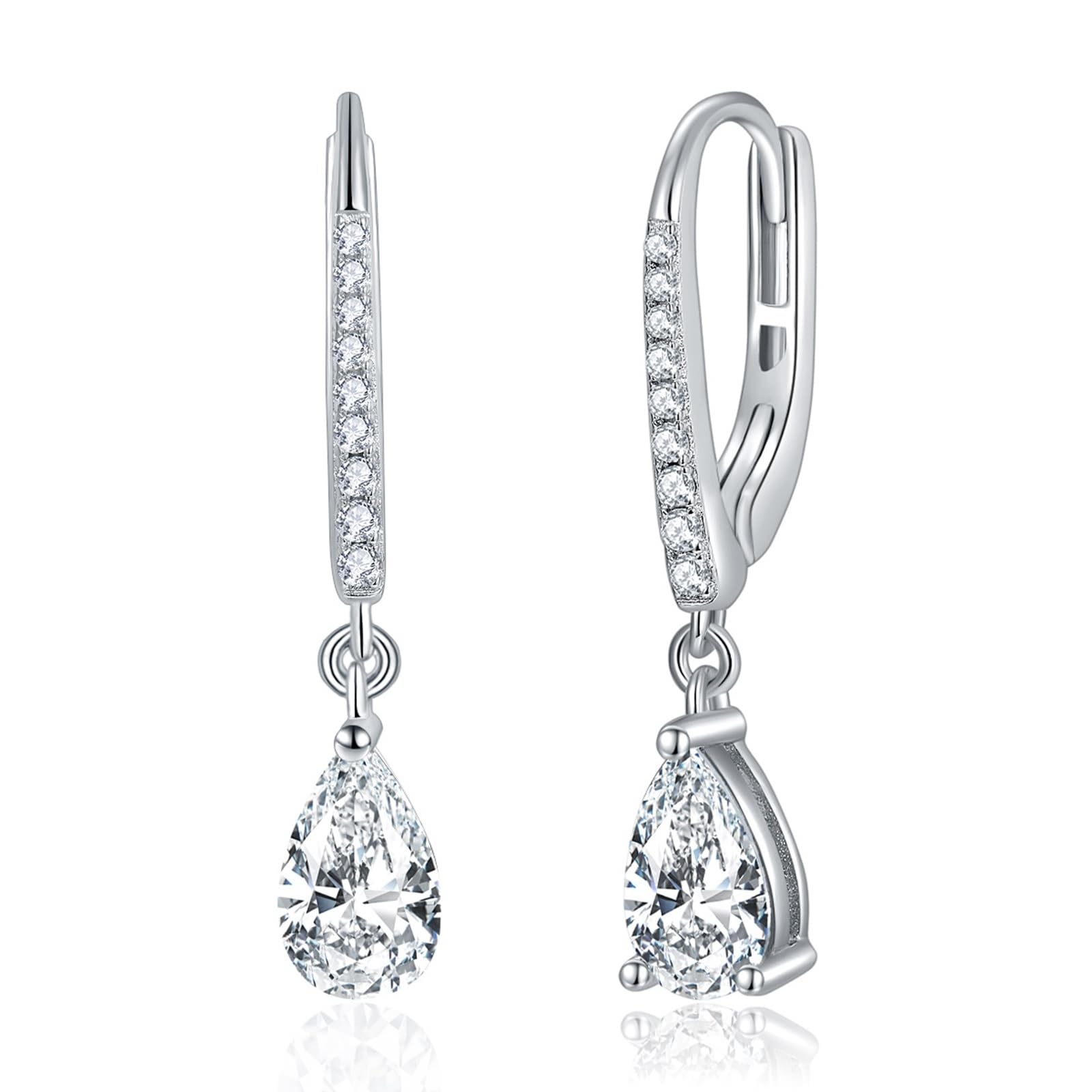 KnSam Silber 925 Ohrhänger, Ohrringe 925 Silber Mädchen mit Moissanit 1ct 5x8mm Silber 925 Ohrringe Damen Hängend Moissanit