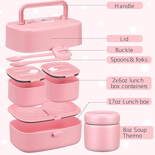 Miniatura 2 de JOOPETALK Lonchera Bento con termo de sopa de 8 onzas para niños, recipientes de comida a prueba de fugas, 3 compartimentos con bolsa de almuerzo y