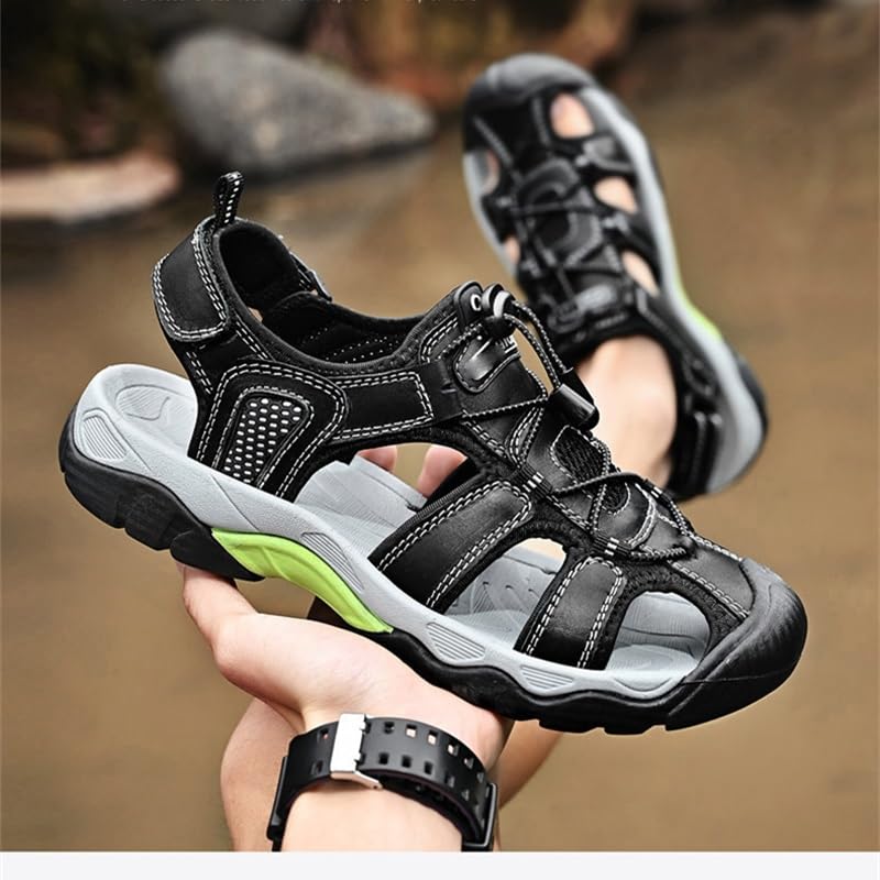 Leather Men's Sandal Toe Outdoor Walking Treking Casual Shoes for Men Hiking Beach Wading Shoes(45)4
