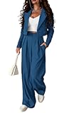 Women&apos;s 2 Piece Casual Outfits Cropped Blazer Jackets High Waisted Wide Leg Work Pants Suit Set