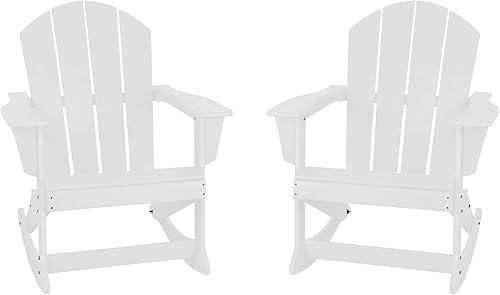 Miniatura 10 de WestinTrends Malibu - Juego de 2 sillas mecedoras Adirondack de polietileno para exteriorespatio (2 plazas), color blanco