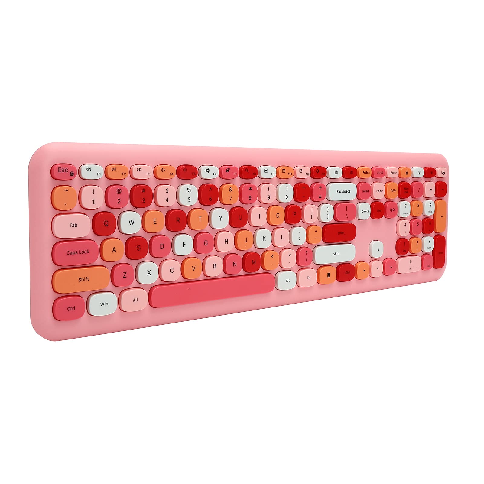 Bezprzewodowa Klawiatura i Mysz, Kolorowa, Okrągła Klawiatura do Pisania z Klawiaturą Numeryczną, Klawiatura 2.4G USB Kawaii Kompatybilna z Komputerem /Laptop/PC(różowe mieszane kolory)