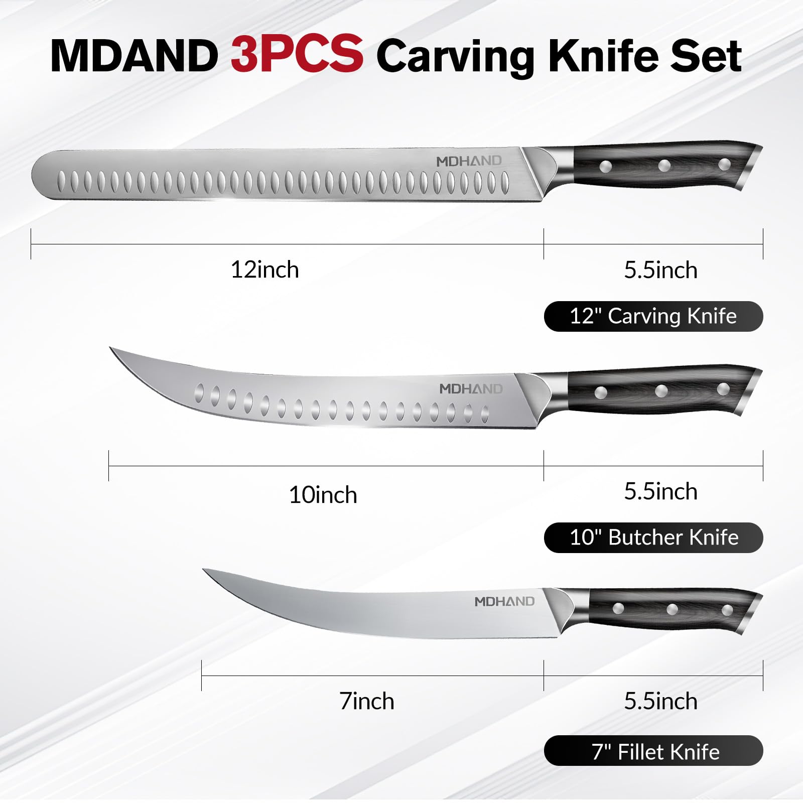 MDHAND Carving Knife Set 3PCS, Sharp Brisket Slicing Knife Sets Gift Box — Amazon image 2