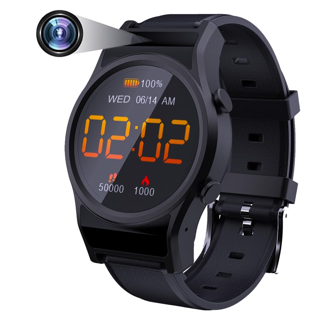 Smartwatch Mini Kamera, Versteckte Kamera Fitnessuhr | Wasserdicht Sportuhr mit 1080P Tragbare Cam Gear, Video Audio Recorder, Überwachungskameras für Android iOS Outdoor