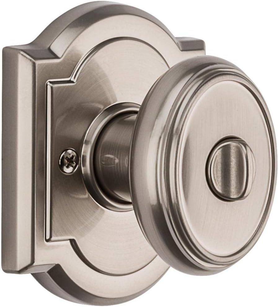 Baldwin Carnaby, Interior Privacy Door Knob Handle for Bedroom/Bathroom, Keyless Door Lock With Microban Protection, in Satin Nickel