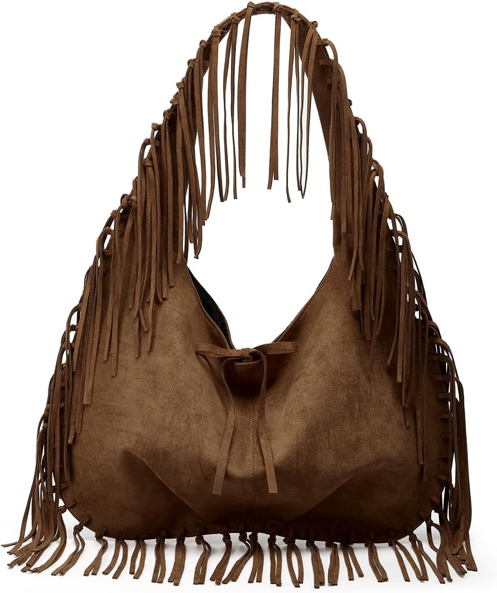 Large Faux Suede Tote Bag for Women Y2k Tassel Shoulder Purse Top Handle Satchel Trendy Dumpling Handbags