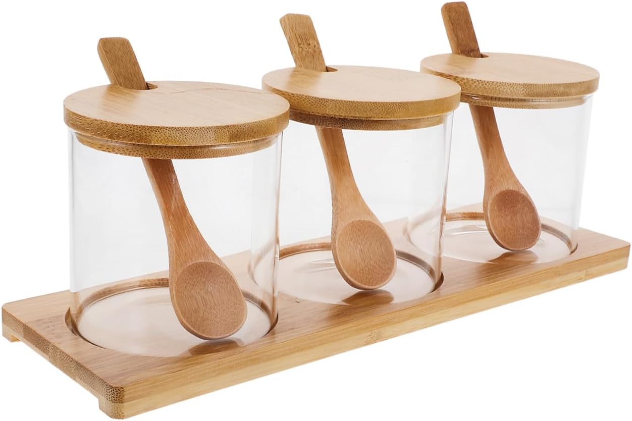 Zerodeko Glass Condiment Pots with Spoon for Home Restaurant Use