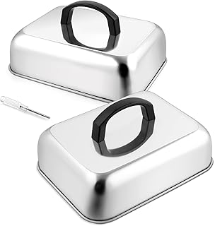 9 Inch Basting Cover Cheese Melting Dome (Rectangle), Joyfair Stainless Steel Griddle Melt Lid Flat Top Grill Teppanyaki Accessories for Outdoor Grilling/Kitchen Cooking, Heavy Duty (2)