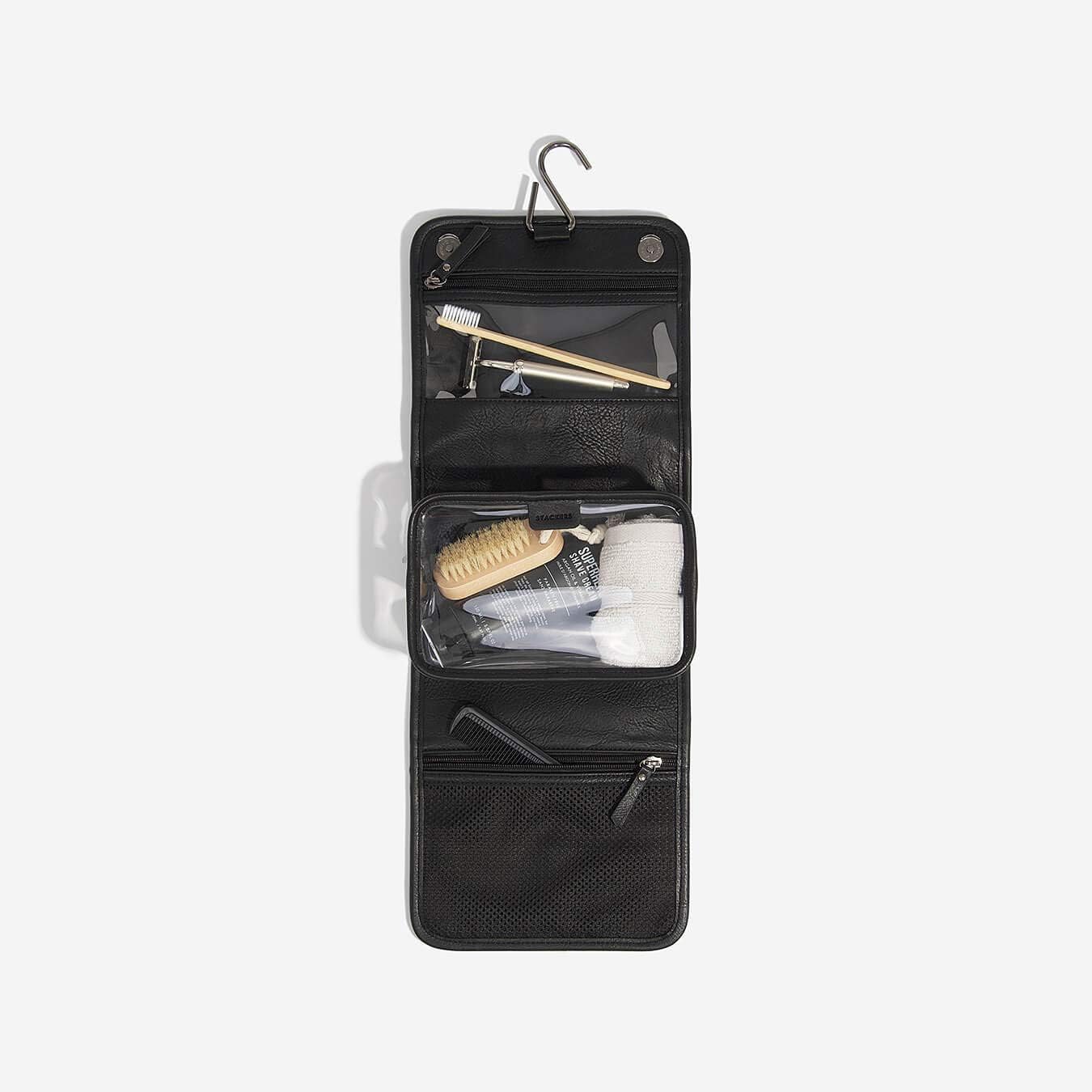 Stackers Black Small Hanging Washbag, Pebble Black