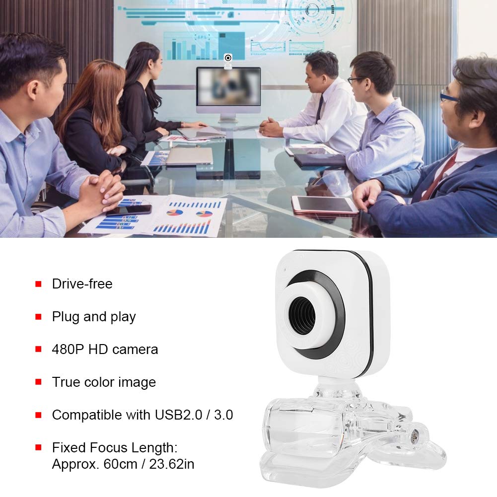 Oumij1 480P Computer Camera - PC Webcam with Transparent Clip - Built in Microphone - for Laptops and Desktop - for Video Calling, Conferencing, Gaming(White)