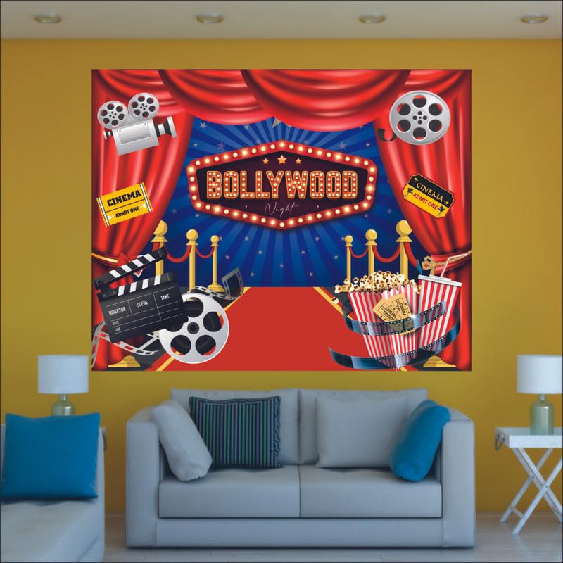 Image of Bollywood Night Backdrop | Movie Night Banner | Bollywood Theme Party Decorations (Pack of 1, Size: 5x4 Feet)