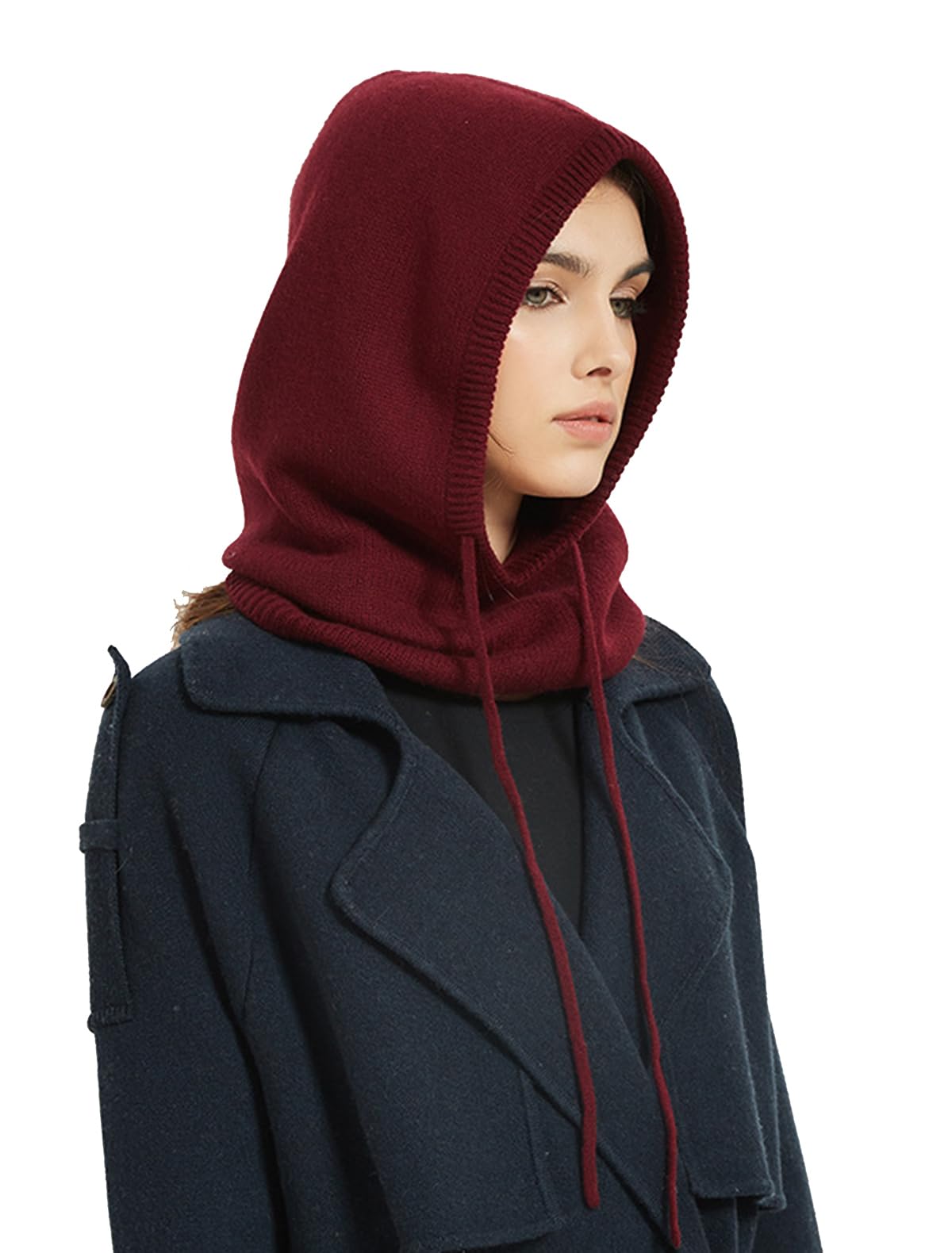 YUONNY Kominiarka unisex z kapturem, szalik, 10% kaszmir i 90% mieszanka wełny, zimowa dzianinowa czapka beanie szalik 2 w 1 dla kobiet mężczyzn