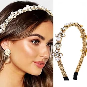 Amazon.com : Sinalty Gold Jeweled Headbands Pearls