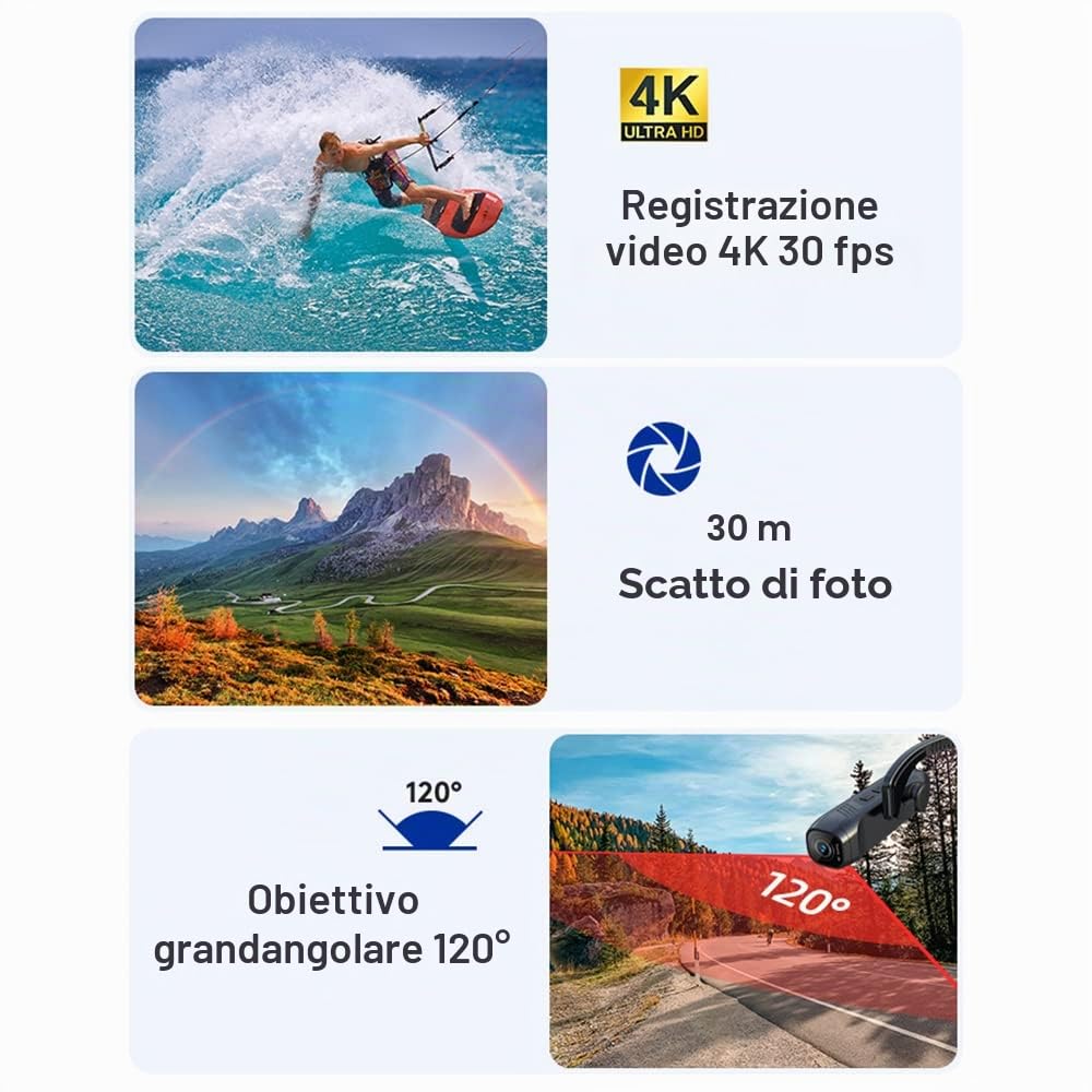 Andoer 4K WiFi Indossabile Videocamera 30FPS Obiettivo 120° Anti-shake Testa Montata Webcam APP Controllo