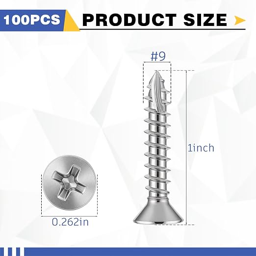 100 Tornillos para Madera Satin Nickel #9 x 1 Inch Plata Extra Largos de Alta Resistencia para Bisagras de Puertas, Gabinetes, Muebles y Proyectos DIY miniatura 2