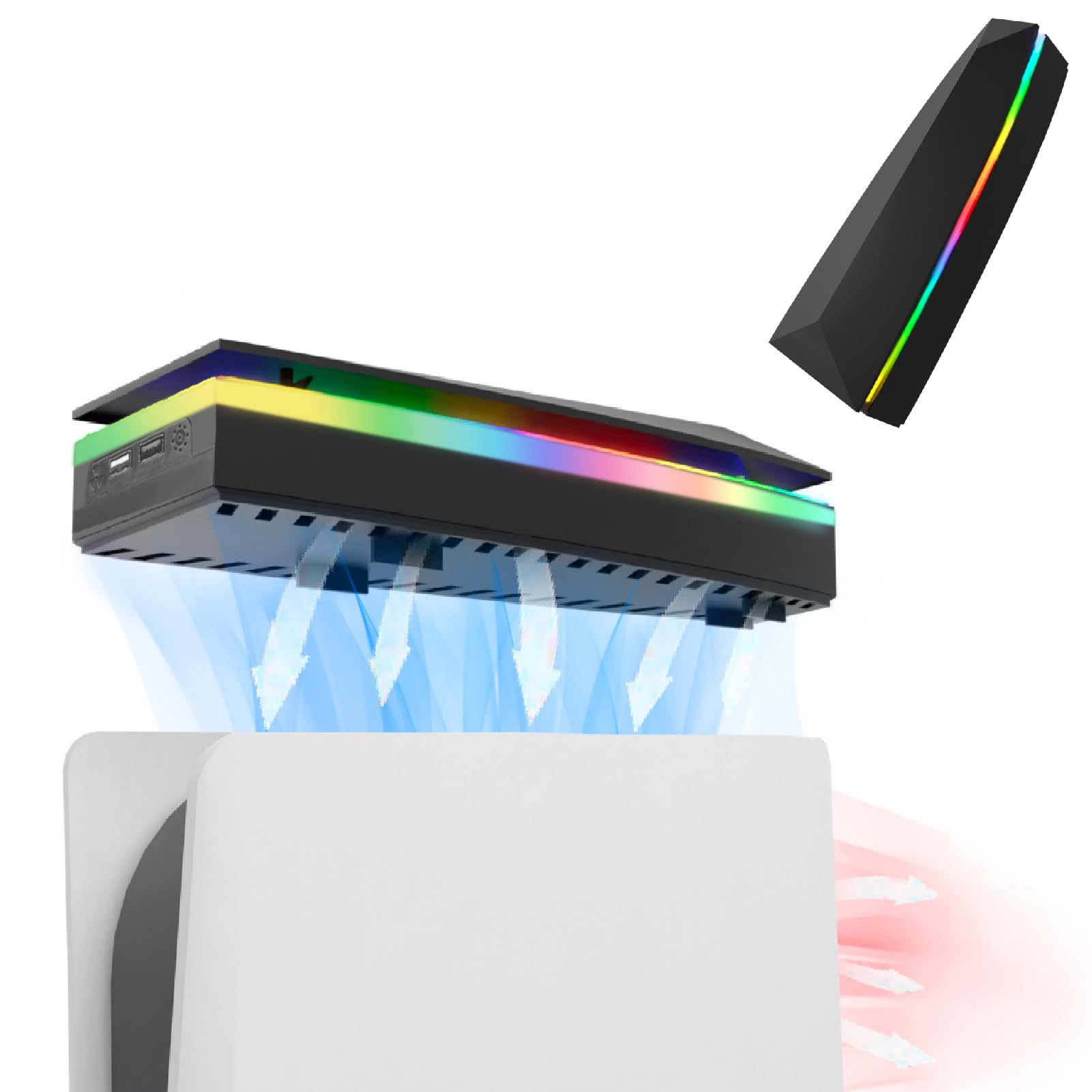 JDGPOKOO Dustproof PS5 Cooling Fan PS5 Fan with 7 Modes RGB Light Low Noise Cooler for PlayStation 5