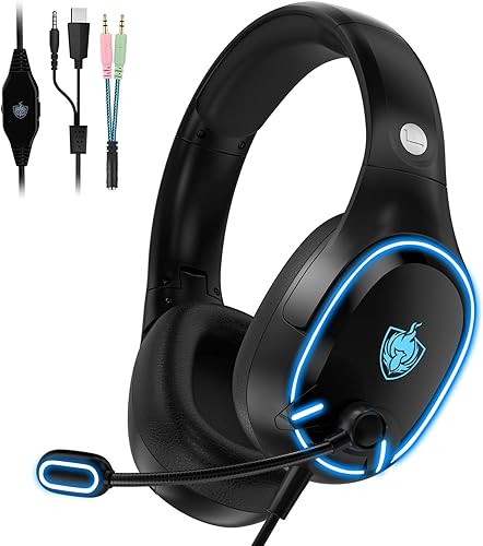 Auriculares para juegos de PC, auriculares con cable para PS5, PS4, Nintendo Switch, auriculares Xbox One con sonido estéreo, auriculares plegables