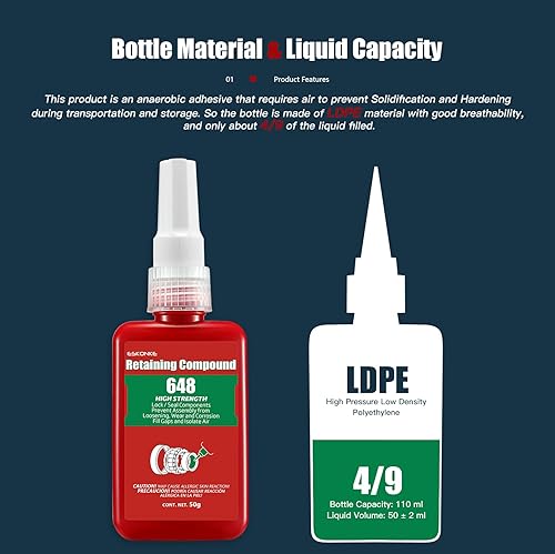 Miniatura 22 de ESKONKE Compuesto de retención verde 609 retenedor de manga Componentes metálicos cilíndricos de alta resistencia Asambleas Bloqueo y sellado