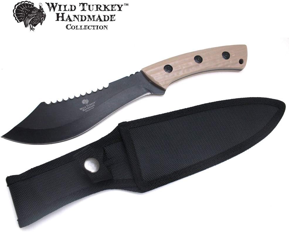 Wild Turkey Handmade 12" Heavy Duty Full Tang Fixed Blade Hunting Knife w/Nylon Sheath (Tan)