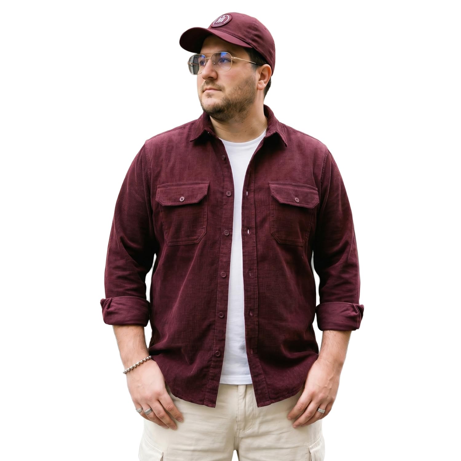 urbano plus Men's Corduroy Full Sleeve Regular Fit Solid Overshirt with Utility Pockets-picture-15
