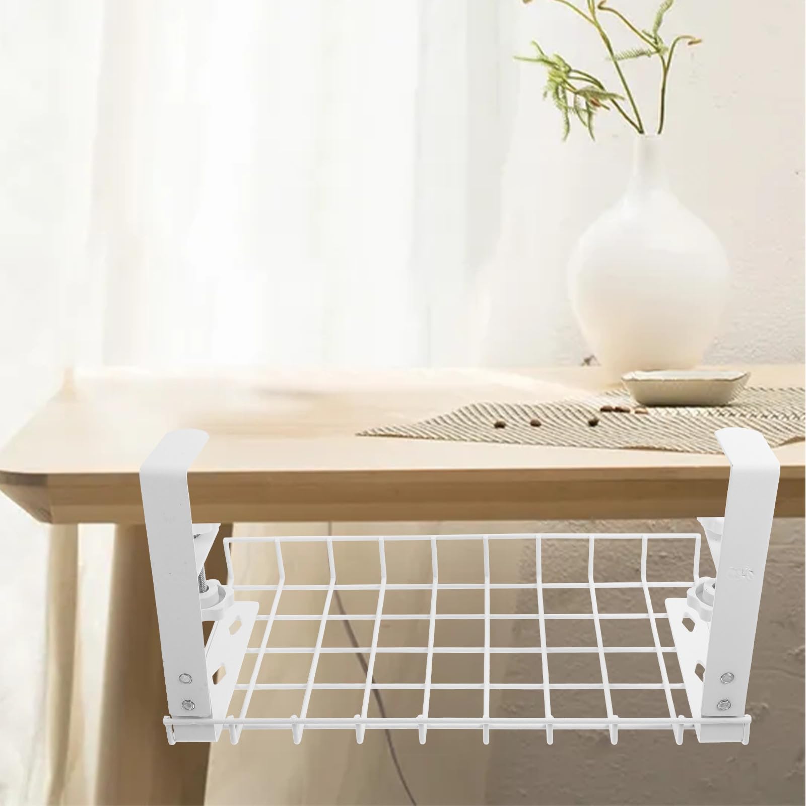 Anneome Organizzatore Cavi Sotto Scrivania senza Trapano Grande Capacità in Ferro Bianco, Design Multifunzionale e Moderno per Ufficio e Gaming Setup