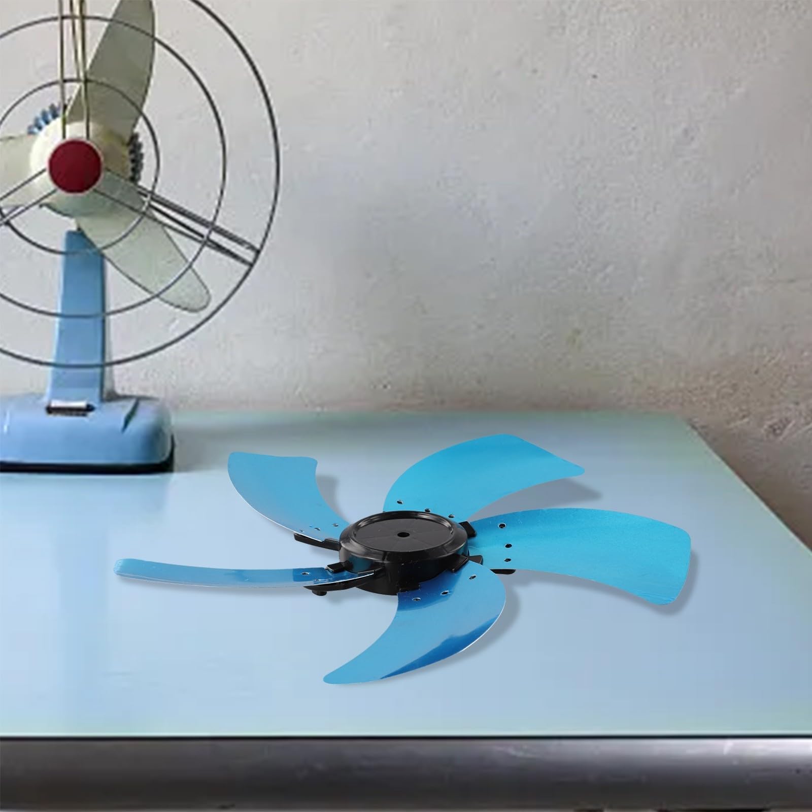 Aspas de Ventilador de plástico de Repuesto, Piezas de Repuesto Aluminio 5 Cuchillas for Ventiladores Mesa Derechos con Base Cubierta Tuerca 16 Pulgadas