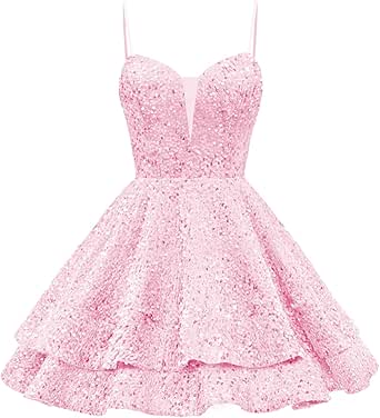 Sparkly Spaghetti Straps Sequin Short Homecoming Dress Birthday Outfits main image 1