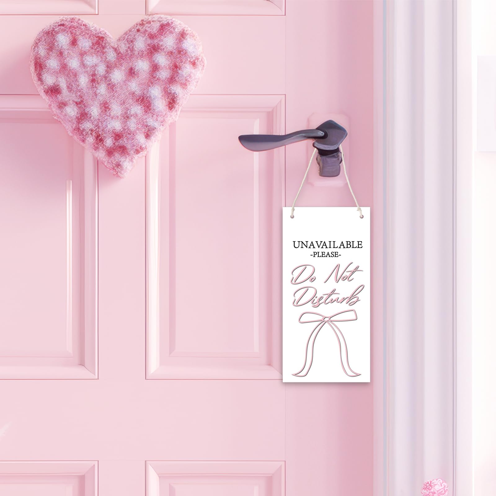 FYSUIMU 2 letreros de lazo rosa con texto en inglés "Do Not Disturb Available Please Knock" para colgar en la puerta delantera, 25,4 x 12,7 cm, para el hogar, dormitorio, oficina, hotel, clínica
