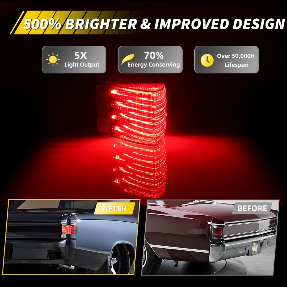 Tail Light Compatible with Chevy Chevelle 1967, [DOT Certified] [2 in 1 Design] with Brake Light, Running Light, Red LED Rear Tail Lamp, OEM Part #CH-TL-67, 2 PCS, Red Lens