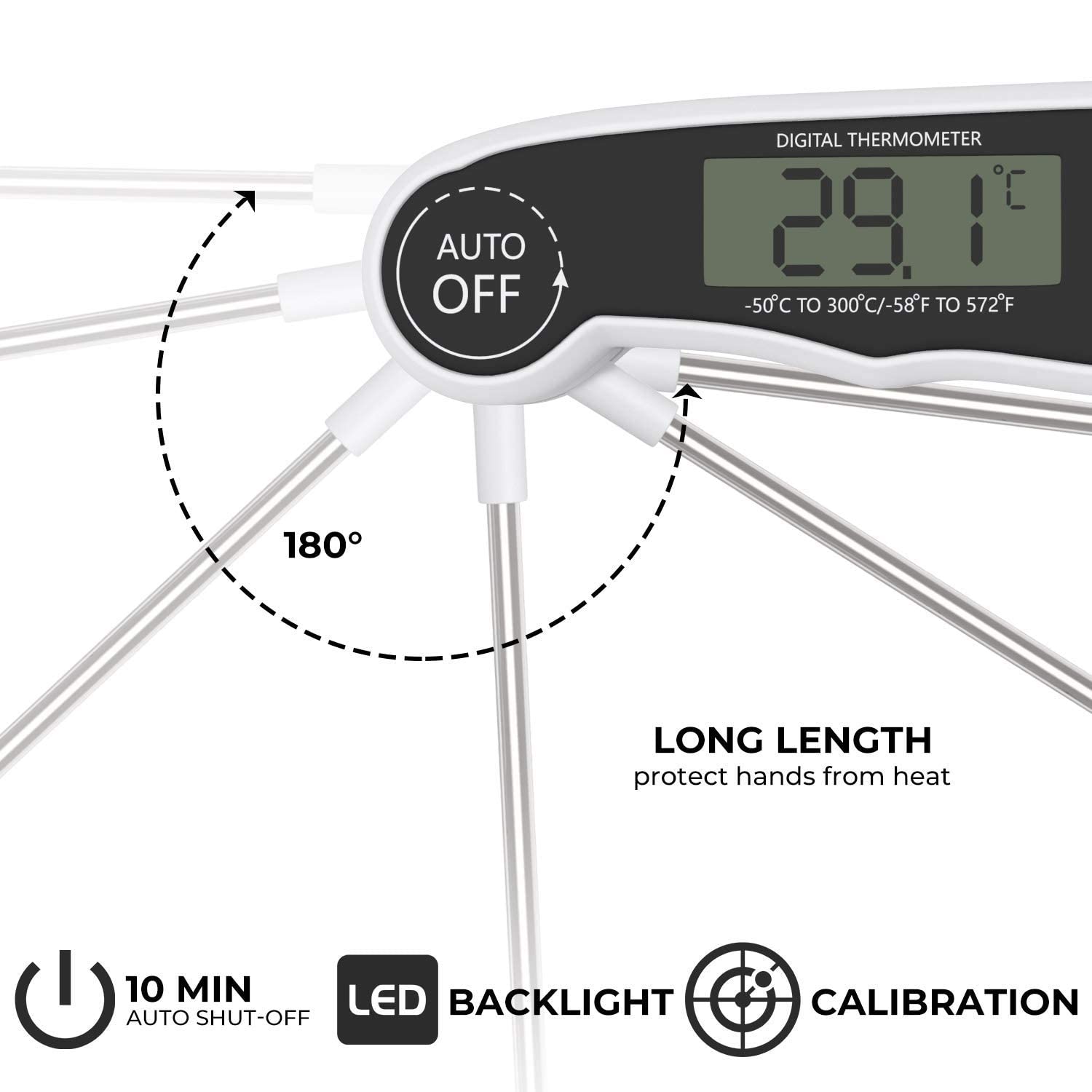 review Meat Thermometer Instant Reading Digital Food Thermometer for Cooking, Backlit Calibration Band 4.7 Inch Long Probe Waterproof Thermometer for Indoor / Outdoor Grilling Frying Baking