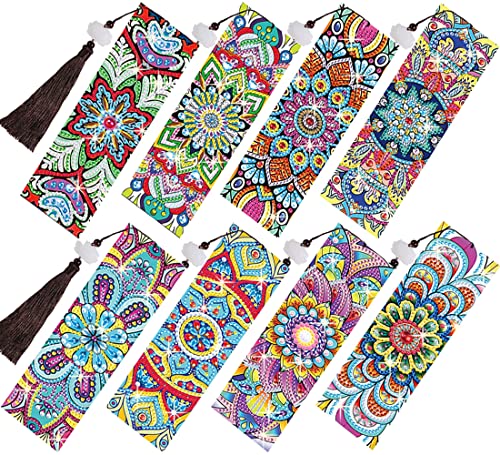 8 Pieces Diamond Painting Bookmark With Tassel and Tool for Beginner Home Office School Project Read DIY Arts Crafts Gifts