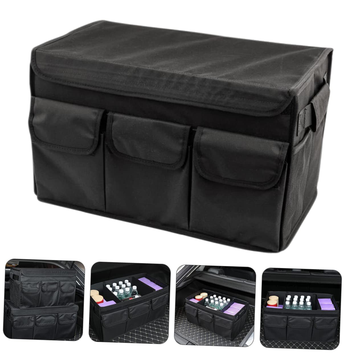 Alipis Scatola Organizzatore per Bagagliaio Auto, Organizer Box Oxford Nero, Grande Capacità, Pieghevole e Pratico per Viaggio