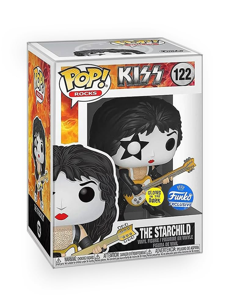 Epic Collectibles Pop Rocks: KISS - The Starchild (Glows-in-The-Dark) Exclusive Vinyl Figure Bundle with Compatible Funko Box Protector