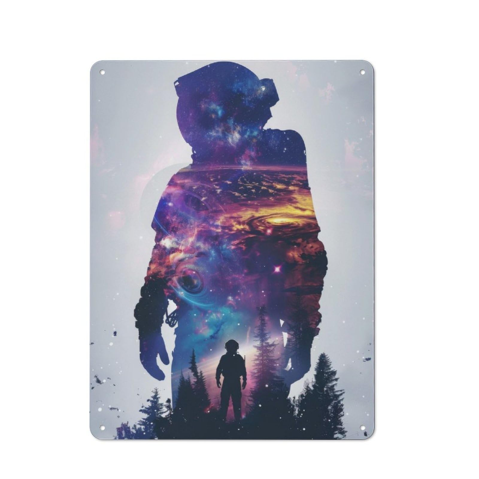 Nostalgic Decorative Tin Plaque 40x30cm Featuring Astronaut Galaxy Silhouett, Classic Pub Decor for Cafe, Pub, Workshop Or Home Bar