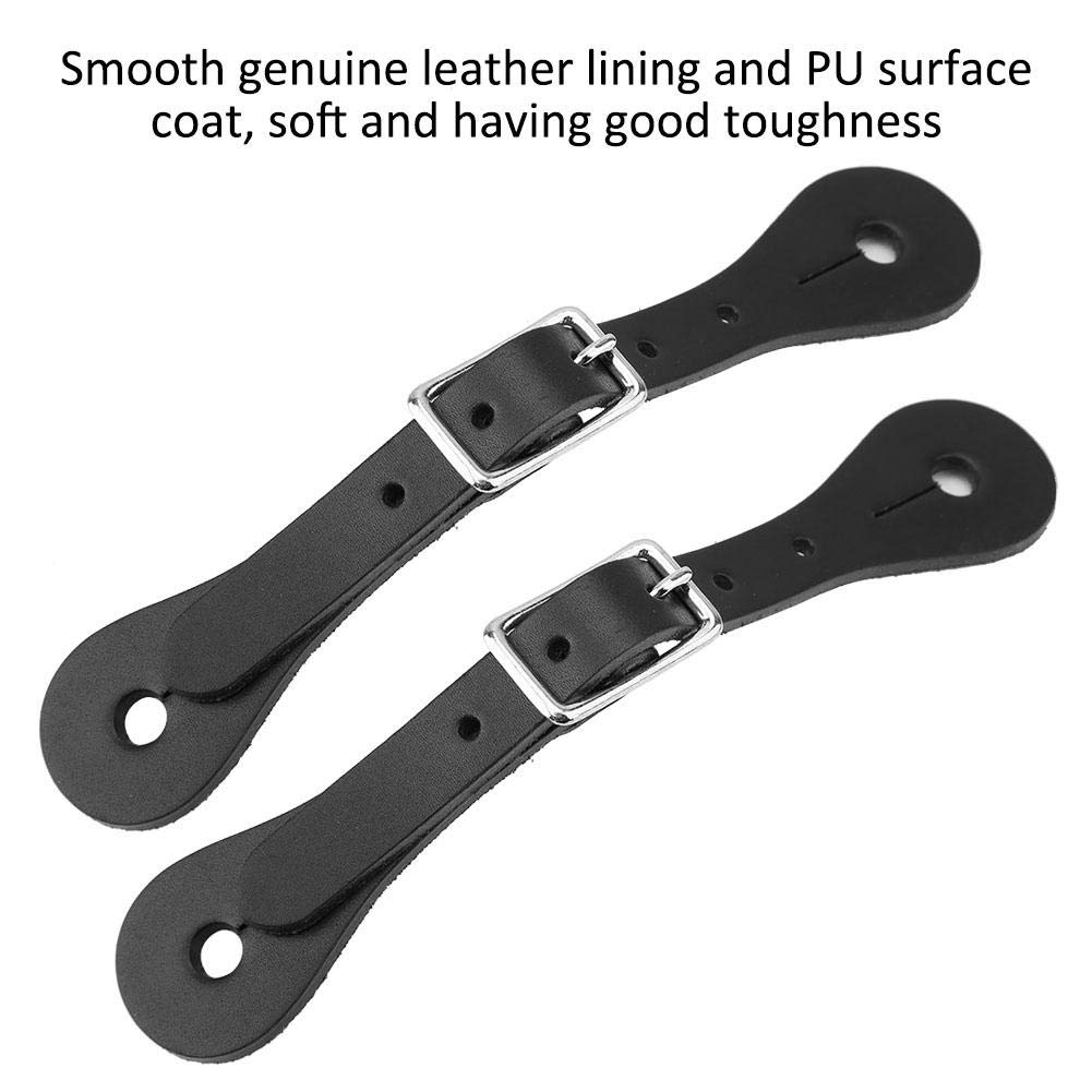 Zerodis 1 par de Accesorios de equitación con Correa de espuela Correa de Cuero Ecuestre Hecha a Mano con Correa de espuela de Cuero Genuino(Negro)