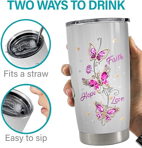 Miniatura 6 de SANDJEST Vaso de mariposa estilo joyería de 20 onzas con tapa, regalo para mujeres, niñas, hijas, hermanas, madres, Navidad, cumpleaños, regalos