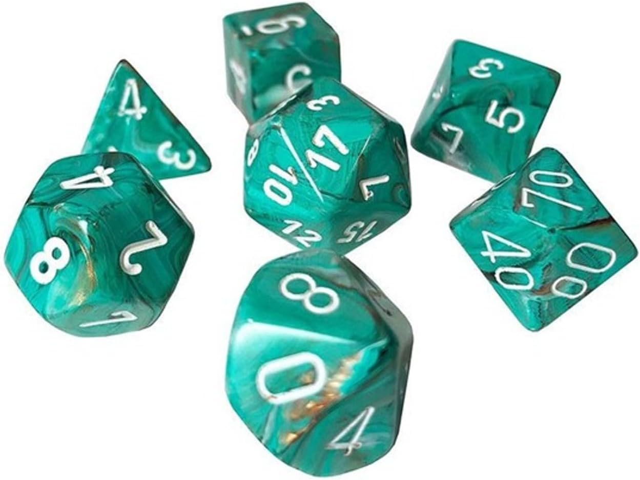 Oxi-Copper Marble Mini Dice with White Numbers 10mm (3/8in) Set of 7 Chessex