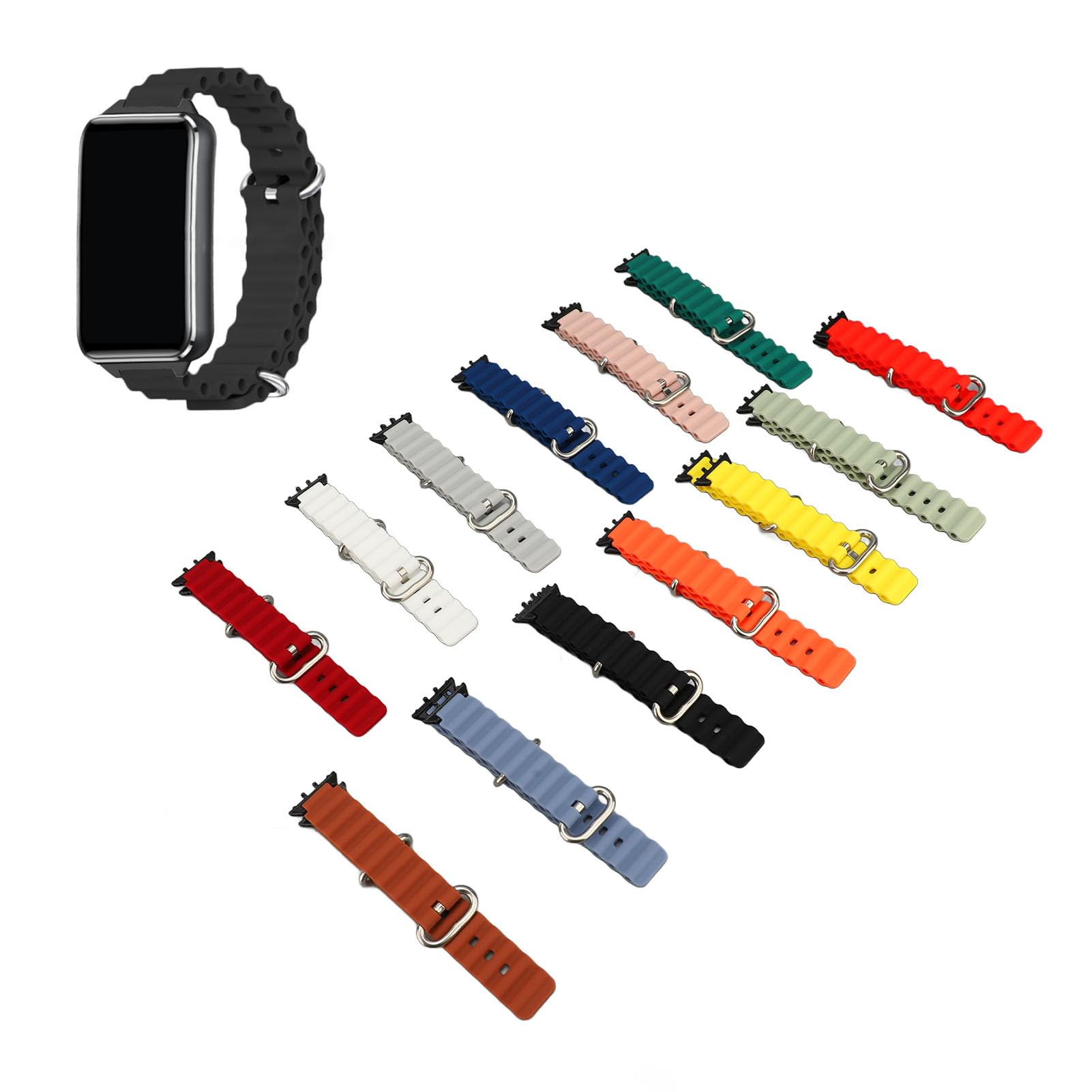 13 sztuk silikonowych pasków do smartwatcha, wymienne paski do zegarków 12 mm z klasycznym zapięciem, regulowany, oddychający pasek sportowy, miękka opaska na nadgarstek dla