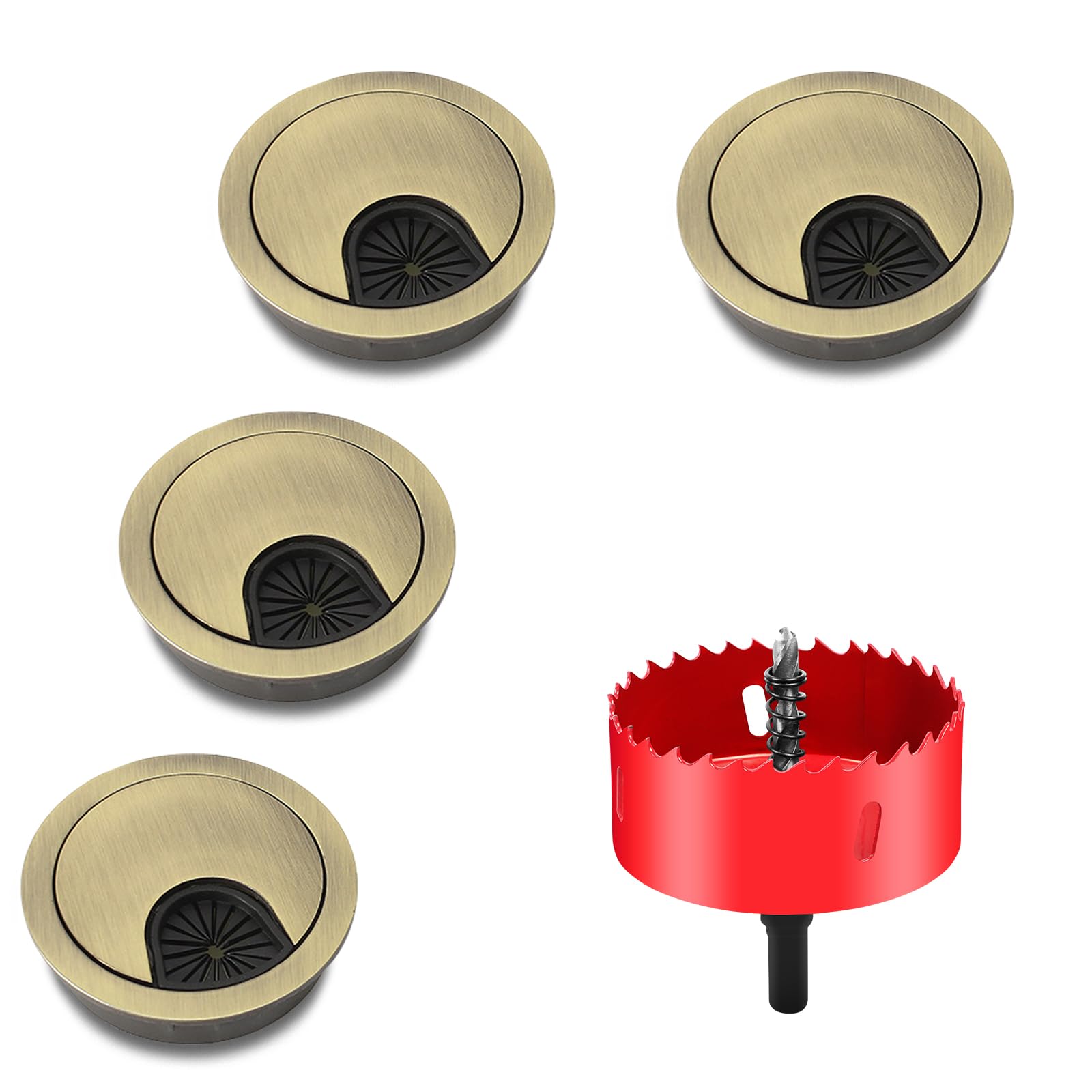 4Pcs Desk Cable Grommets Bronze, Cable Wire Grommet Zinc Alloy, Cable Hole Cover with Hole Saw, for Office Computer Desk, 80mm (Bronze)