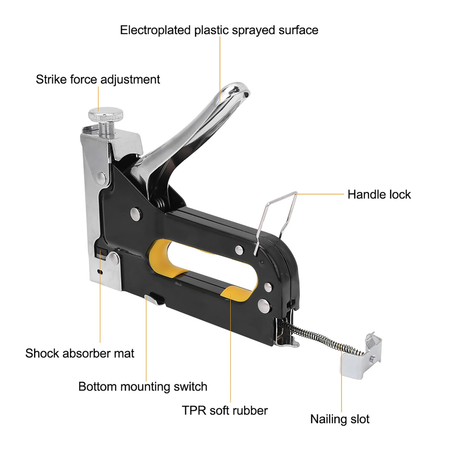 Steel Nail Tacker, Manual Nailer Nail, For Carton Making, Packaging, Furniture, And Woodworking Industries With Anti Impact Block, No Air Pump Required