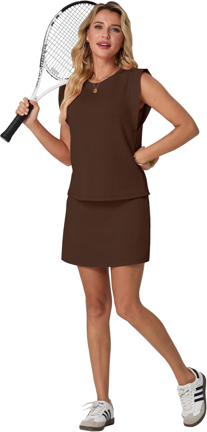 GRECERELLE 2026 Women's Summer 2 Piece Skort Set Cap Sleeve Round Neck Top & Tennis Skirt with Pockets for Athletic & Casual - Image 4