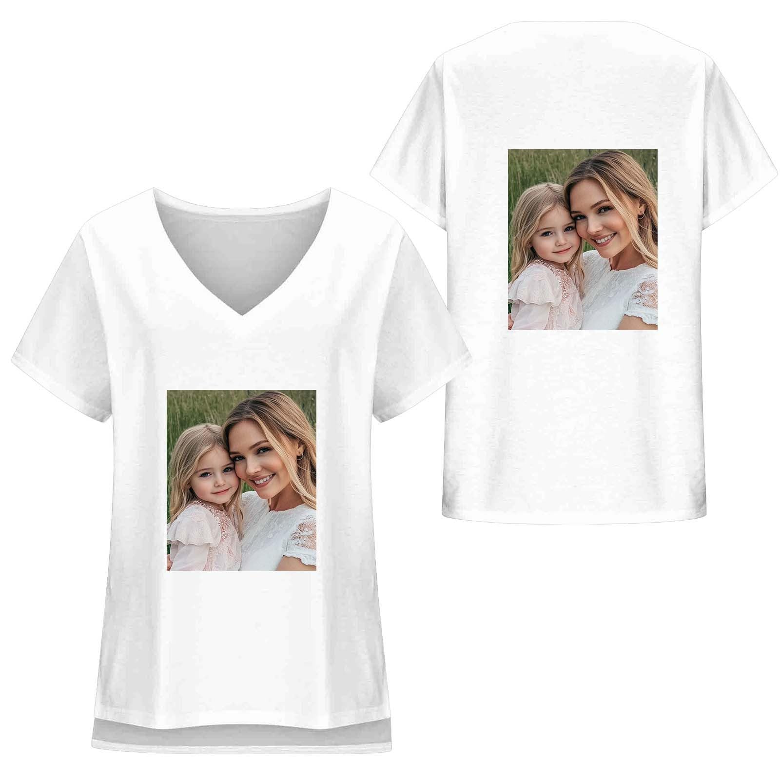 Women's Customisable Tee Shirt Double Sided with Image, Text and Logo - Loose T Shirt Customized, Design Your Own T-Shirt V Neck Short Sleeve Top Women Summer - 5