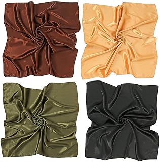 Yeieeo 2 Pcs/4 Pcs Satin Square Scarf for Women Solid Color Printing Silk Hair Bandanas 23.6"×23.6"