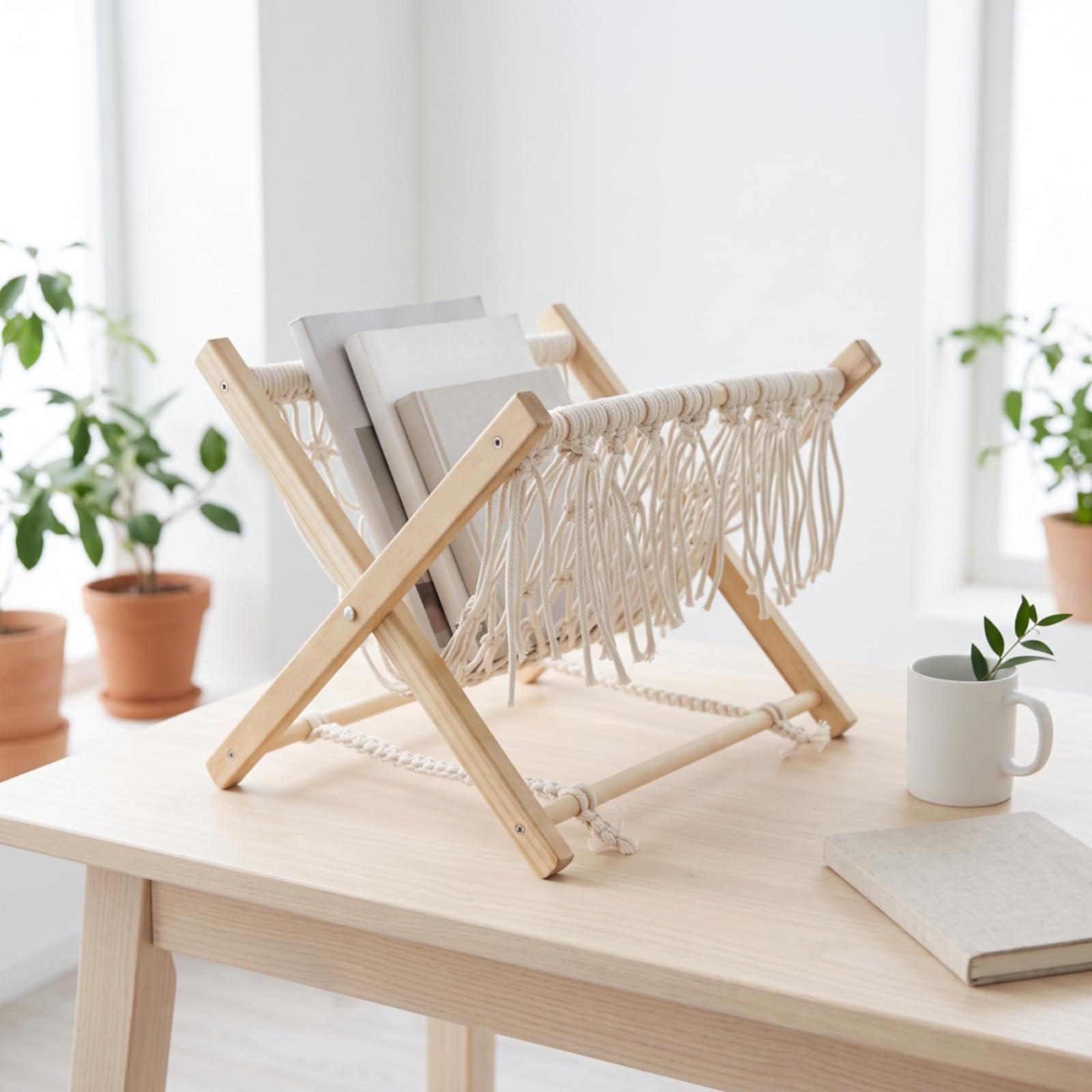 Stabil Zeitschriftenständer mit Makramee, Style to 1, 32 × 32 cm