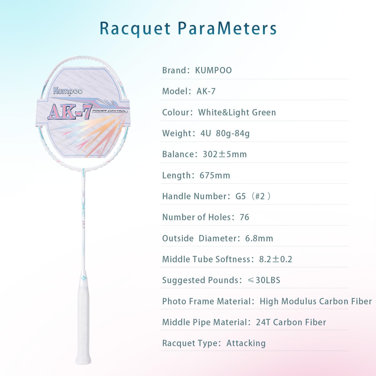 Badminton Racket AK-7 Professional Badminton Racquet: High String Tension Lightweight Badminton Racket with Great-Performance, Full Carbon Fiber Badminton Racket Set with Grip & Bag