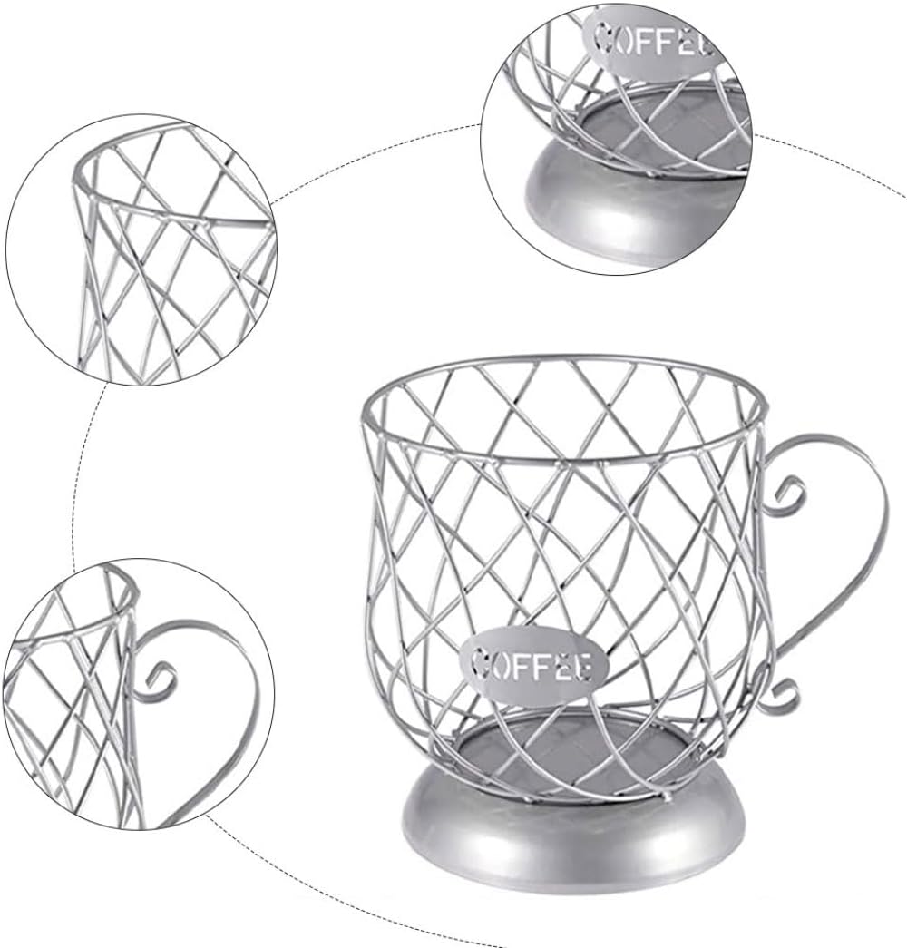 Coffee Pod Holder K Cup Storage Basket Mug Shape Coffee Capsule Container Organizer for Counter Bar Silver Storage Basket Capsule Organizer K Cup Container Pod